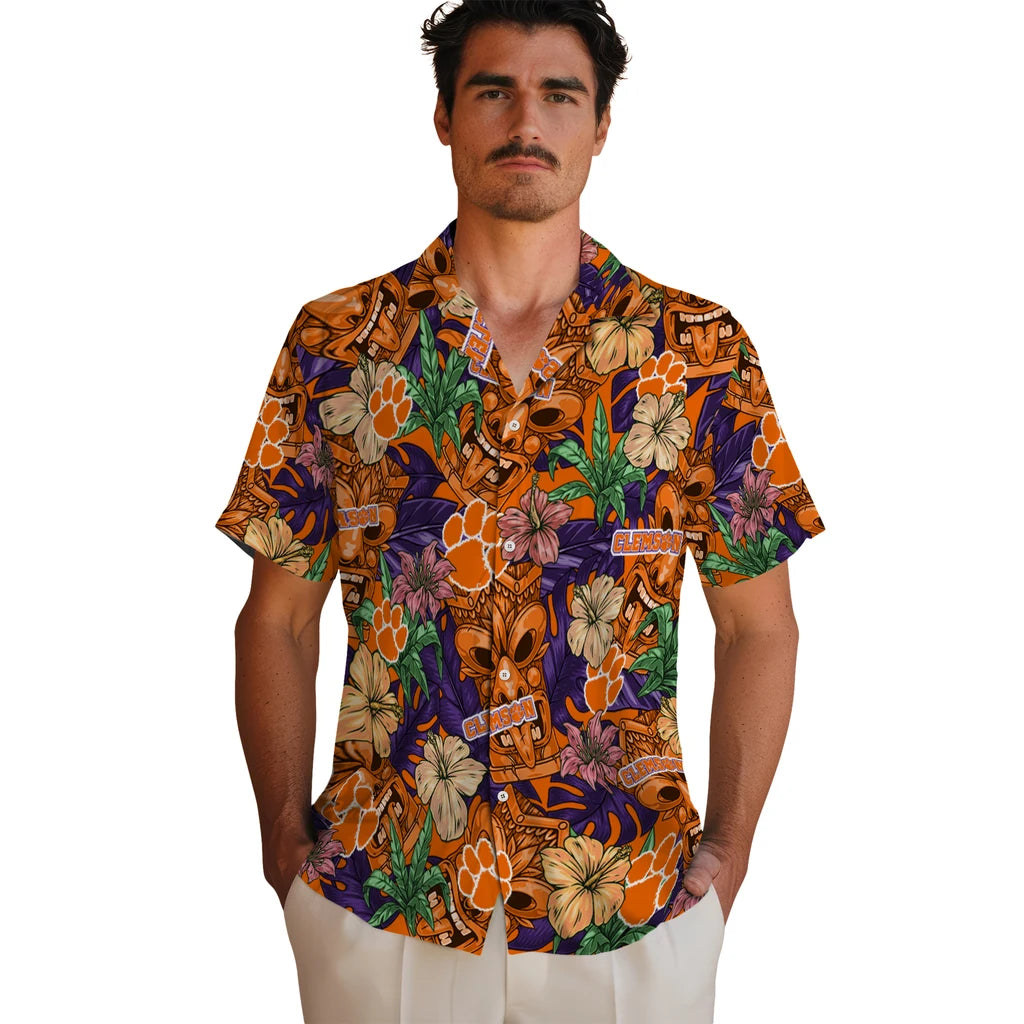 Clemson Tigers Hawaiian Shirt - Hibiscus Tiki Jungle | Moonbestprint