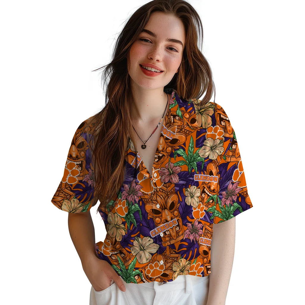 Clemson Tigers Hawaiian Shirt - Hibiscus Tiki Jungle | Moonbestprint