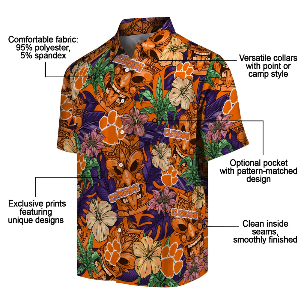 Clemson Tigers Hawaiian Shirt - Hibiscus Tiki Jungle | Moonbestprint