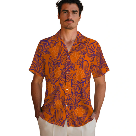 Clemson Tigers Hawaiian Shirt - Leaf Outline | Moonbestprint