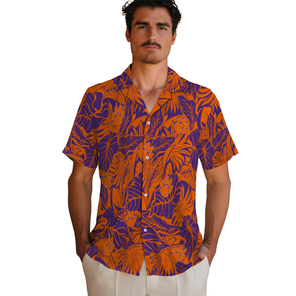 Clemson Tigers Hawaiian Shirt - Monstera Layer | Moonbestprint
