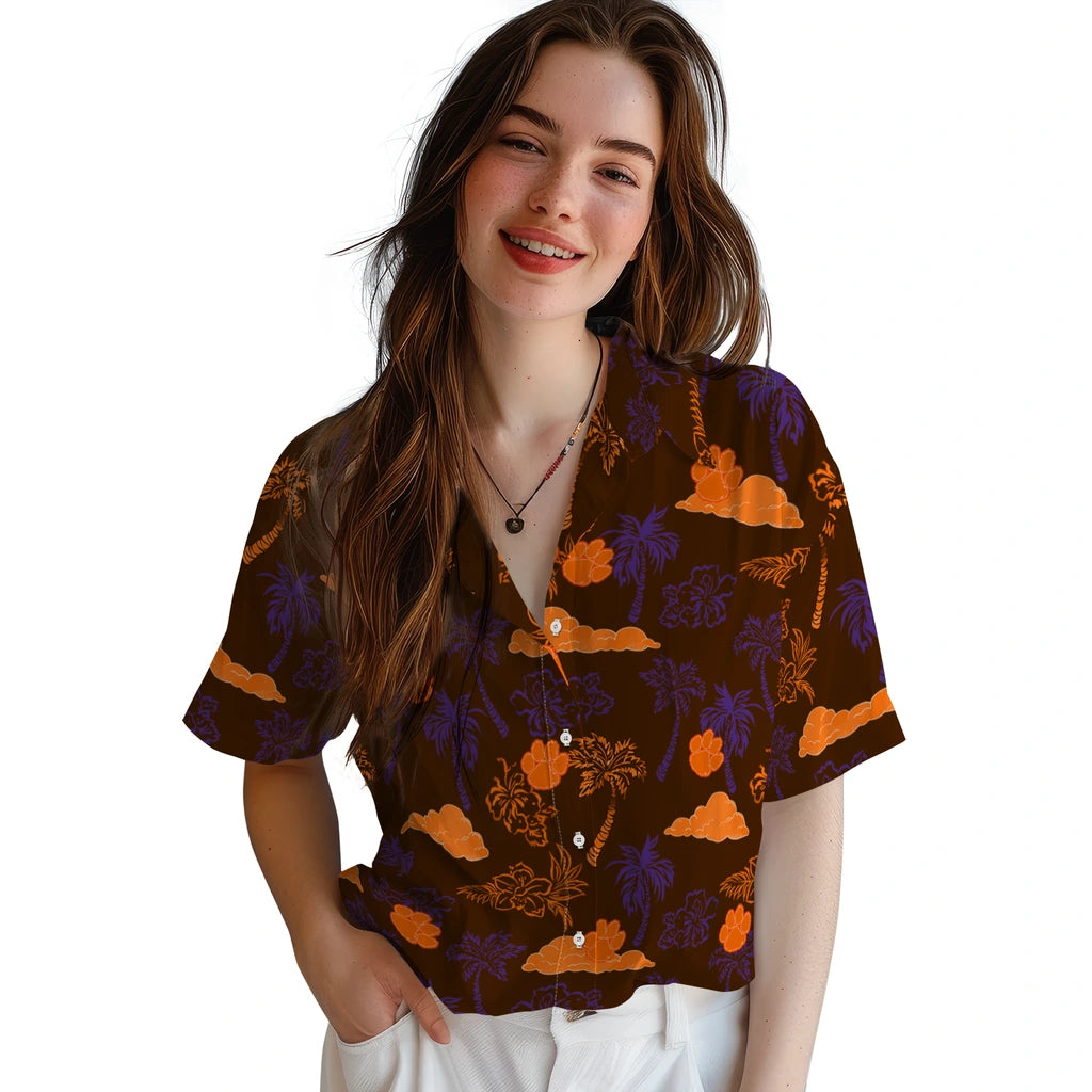 Clemson Tigers Hawaiian Shirt - Palm And Clouds | Moonbestprint