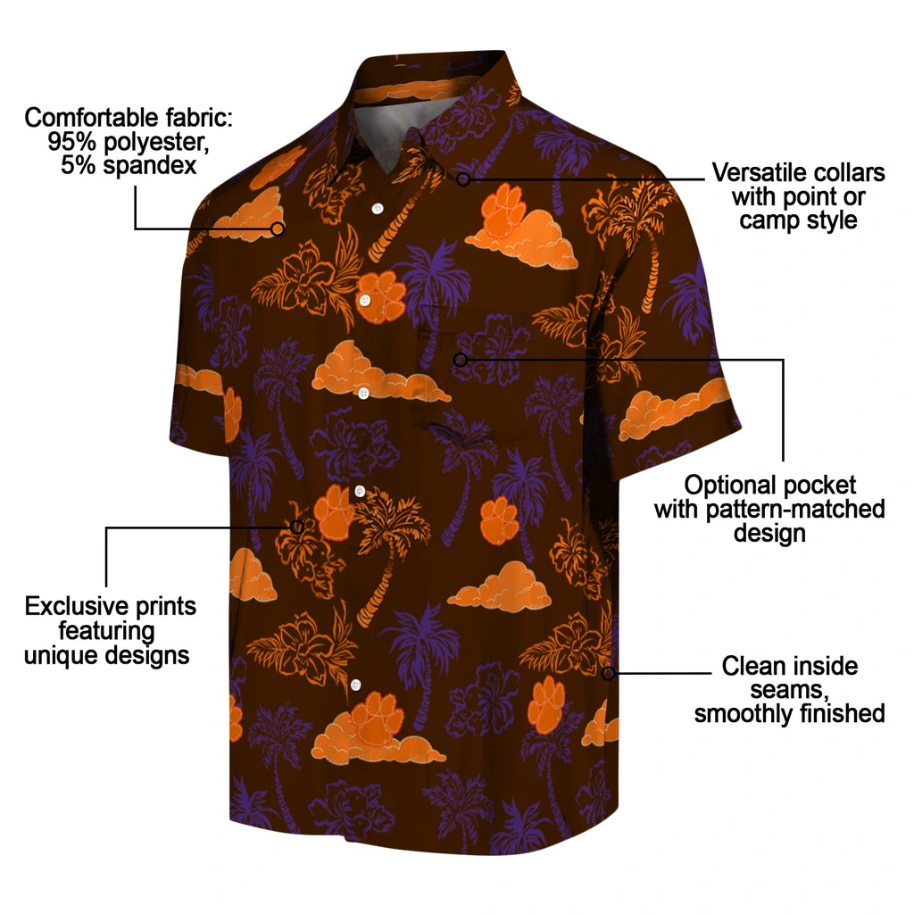 Clemson Tigers Hawaiian Shirt - Palm And Clouds | Moonbestprint