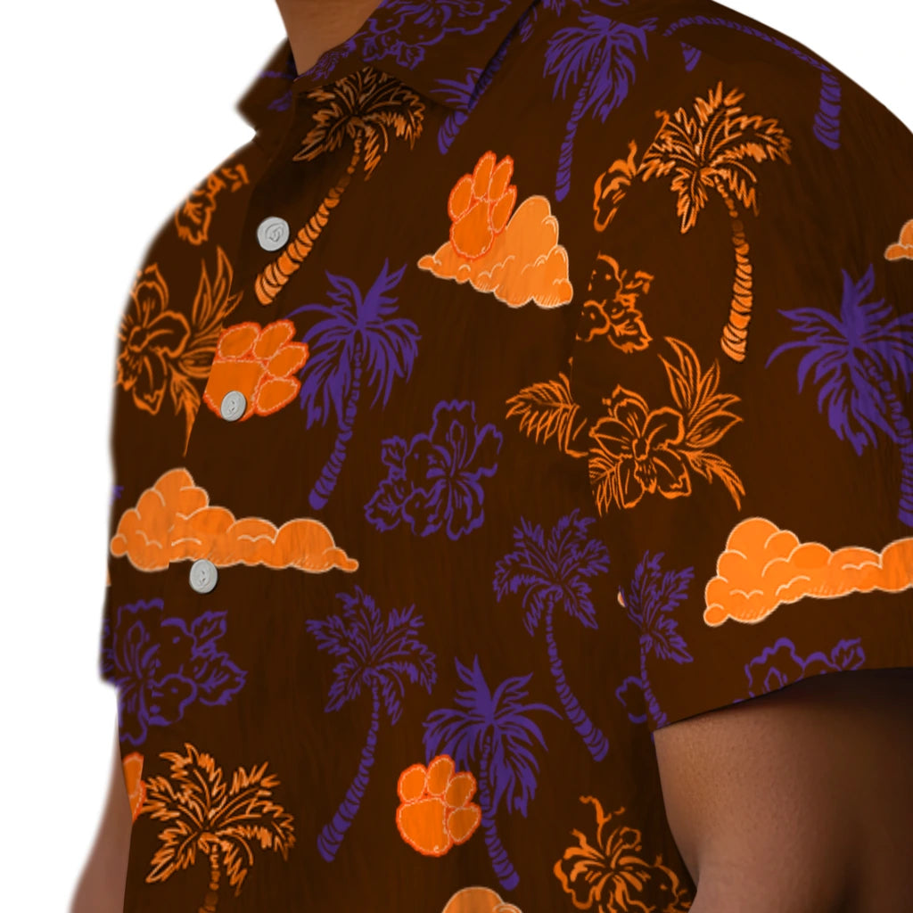 Clemson Tigers Hawaiian Shirt - Palm And Clouds | Moonbestprint