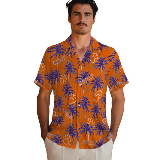 Clemson Tigers Hawaiian Shirt - Palm Tree Motif | Moonbestprint