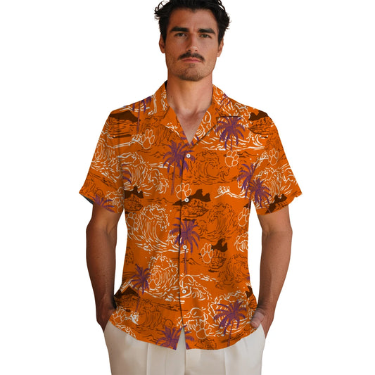 Clemson Tigers Hawaiian Shirt - Wave Palm | Moonbestprint