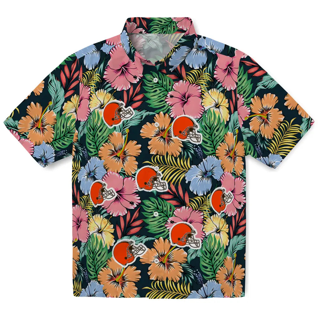 Cleveland Browns Hawaiian Shirt - Brilliant Hibiscus Garden | Moonbestprint
