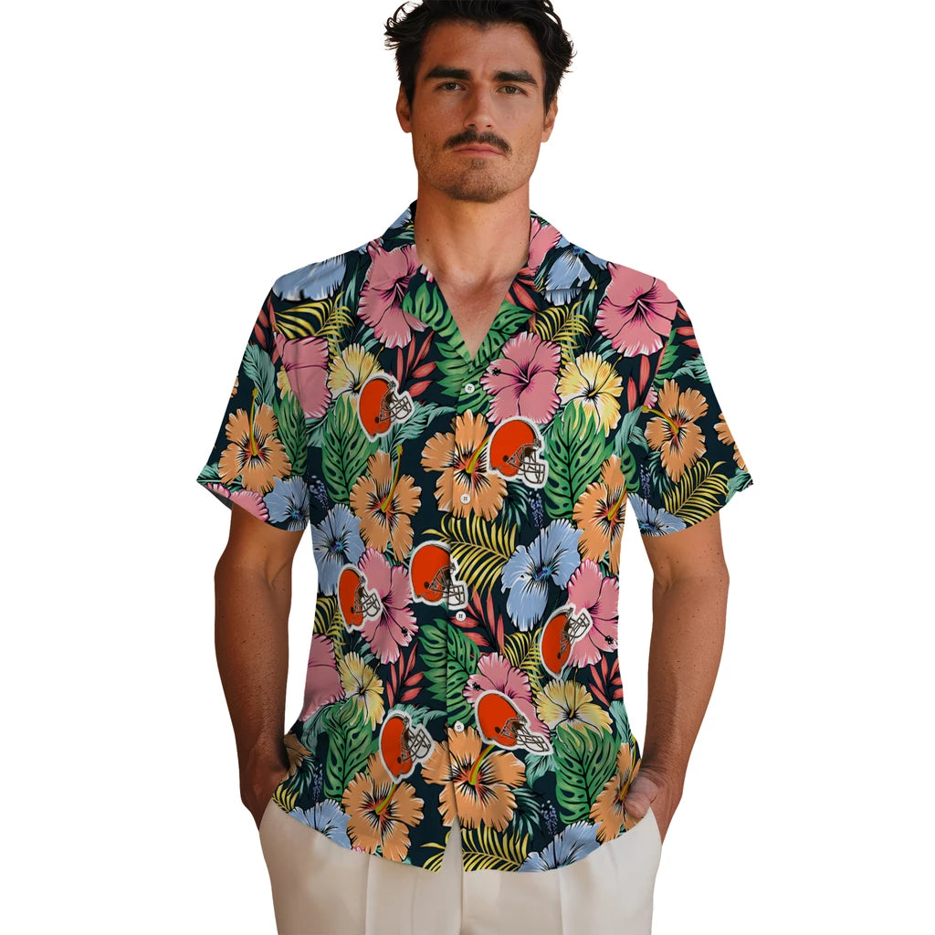 Cleveland Browns Hawaiian Shirt - Brilliant Hibiscus Garden | Moonbestprint