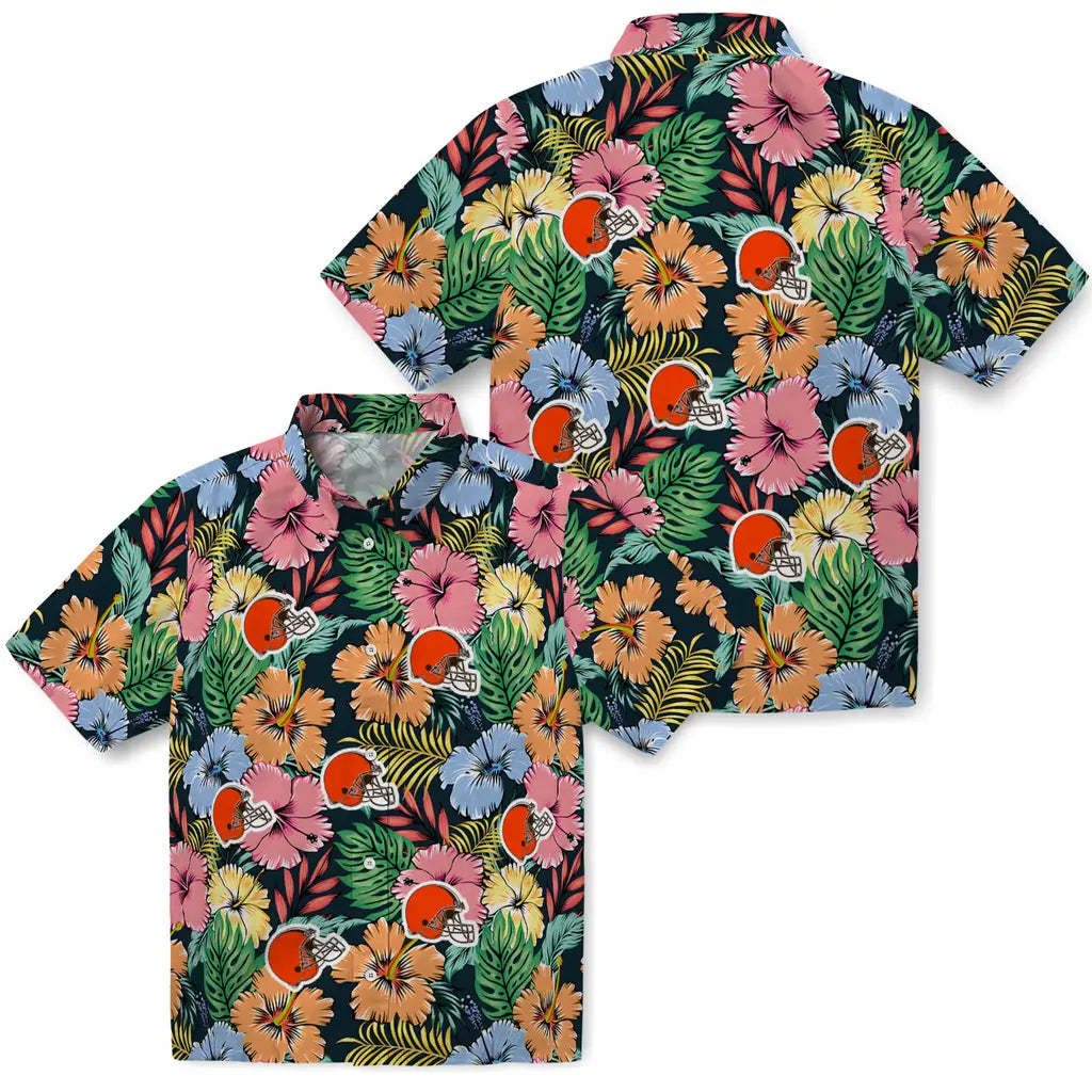 Cleveland Browns Hawaiian Shirt - Brilliant Hibiscus Garden | Moonbestprint