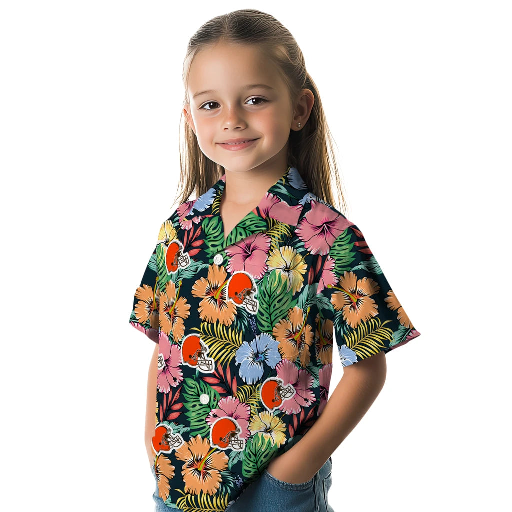 Cleveland Browns Hawaiian Shirt - Brilliant Hibiscus Garden | Moonbestprint
