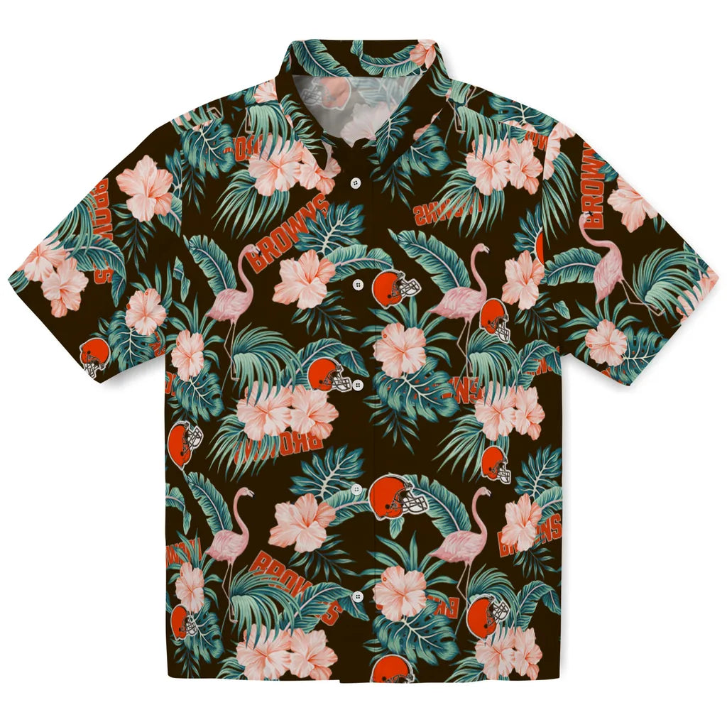 Cleveland Browns Hawaiian Shirt - Flamingo and Hibiscus | Moonbestprint