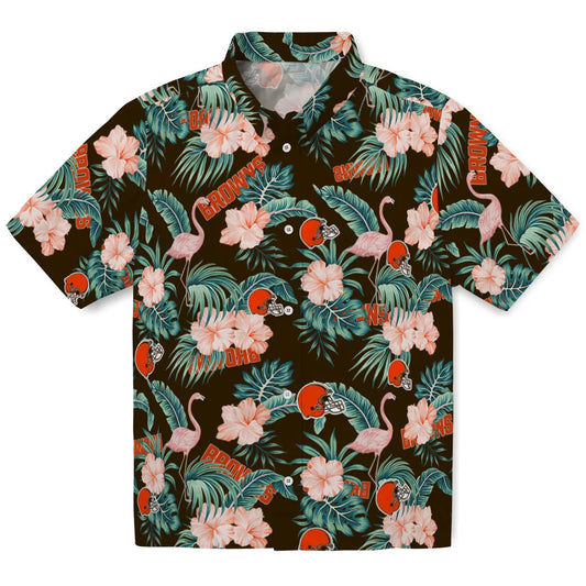 Cleveland Browns Hawaiian Shirt - Flamingo and Hibiscus | Moonbestprint