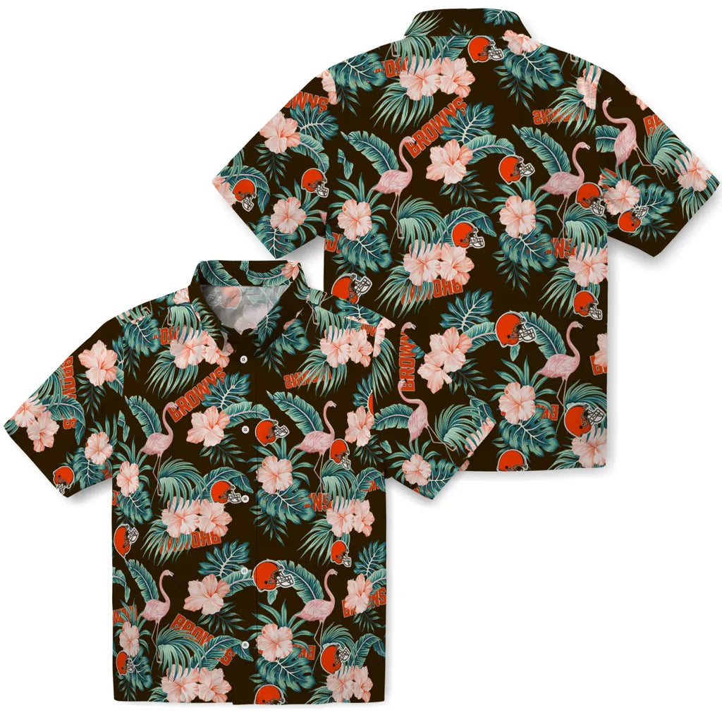 Cleveland Browns Hawaiian Shirt - Flamingo and Hibiscus | Moonbestprint