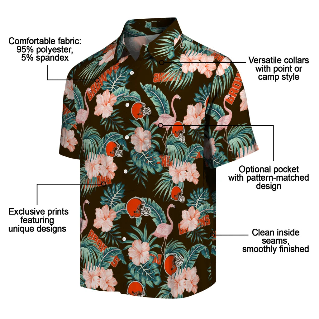 Cleveland Browns Hawaiian Shirt - Flamingo and Hibiscus | Moonbestprint