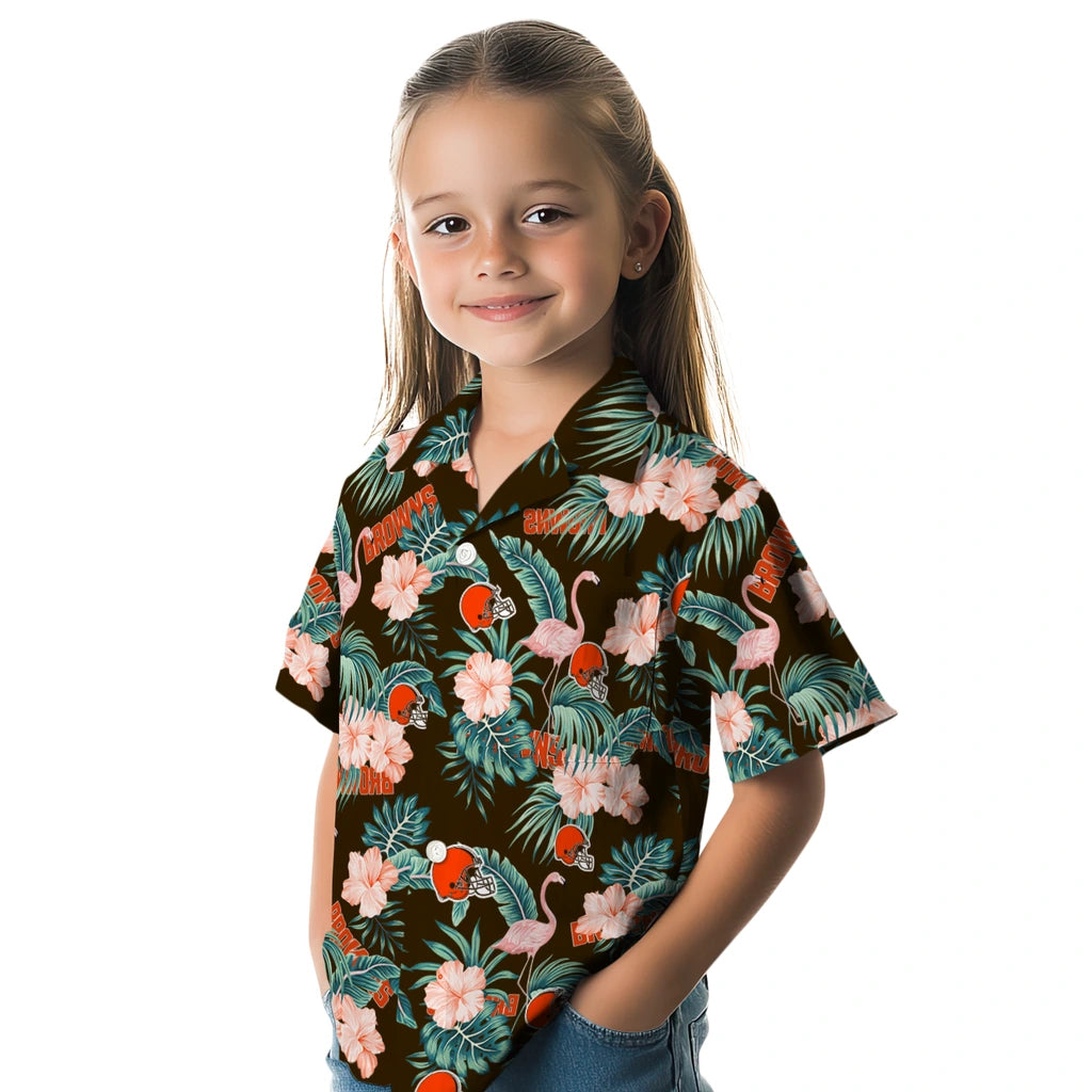 Cleveland Browns Hawaiian Shirt - Flamingo and Hibiscus | Moonbestprint