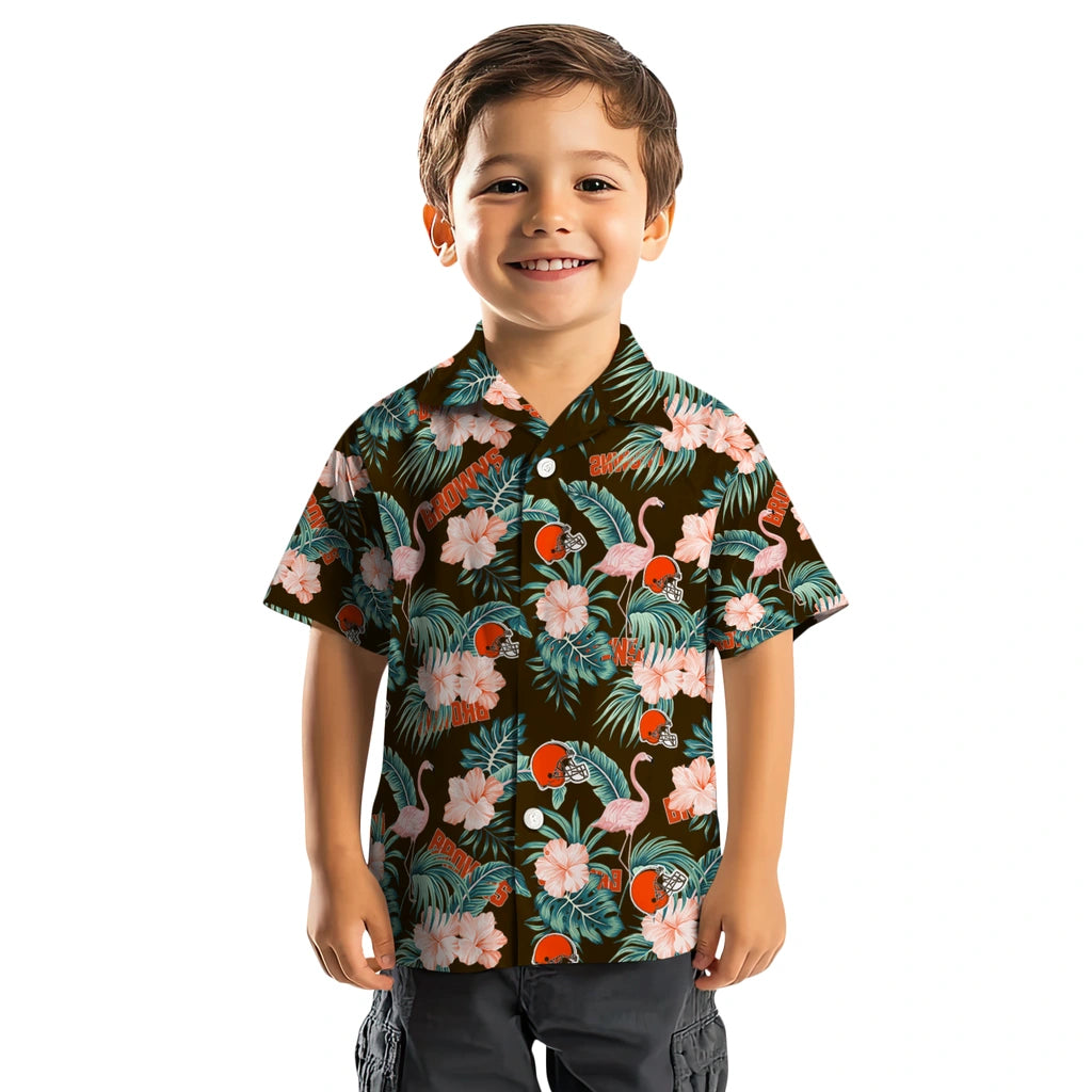 Cleveland Browns Hawaiian Shirt - Flamingo and Hibiscus | Moonbestprint