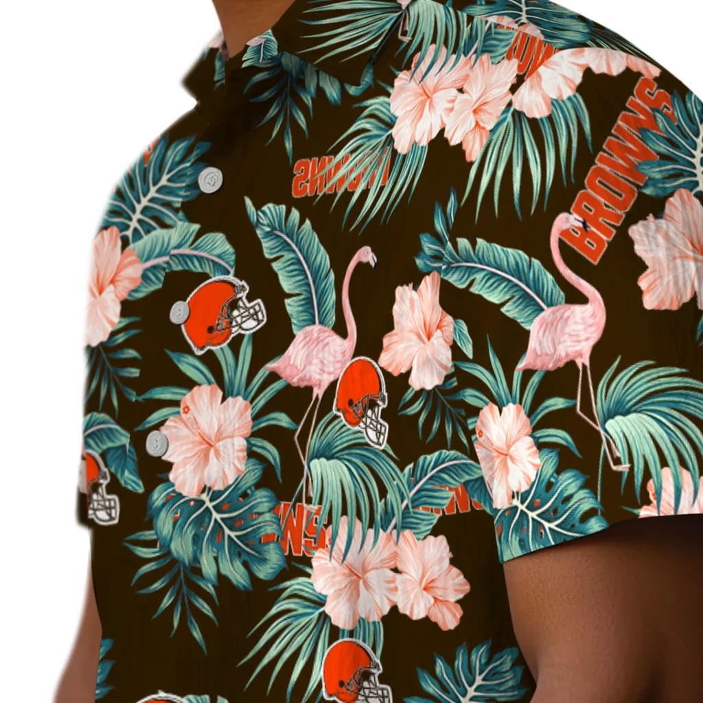 Cleveland Browns Hawaiian Shirt - Flamingo and Hibiscus | Moonbestprint