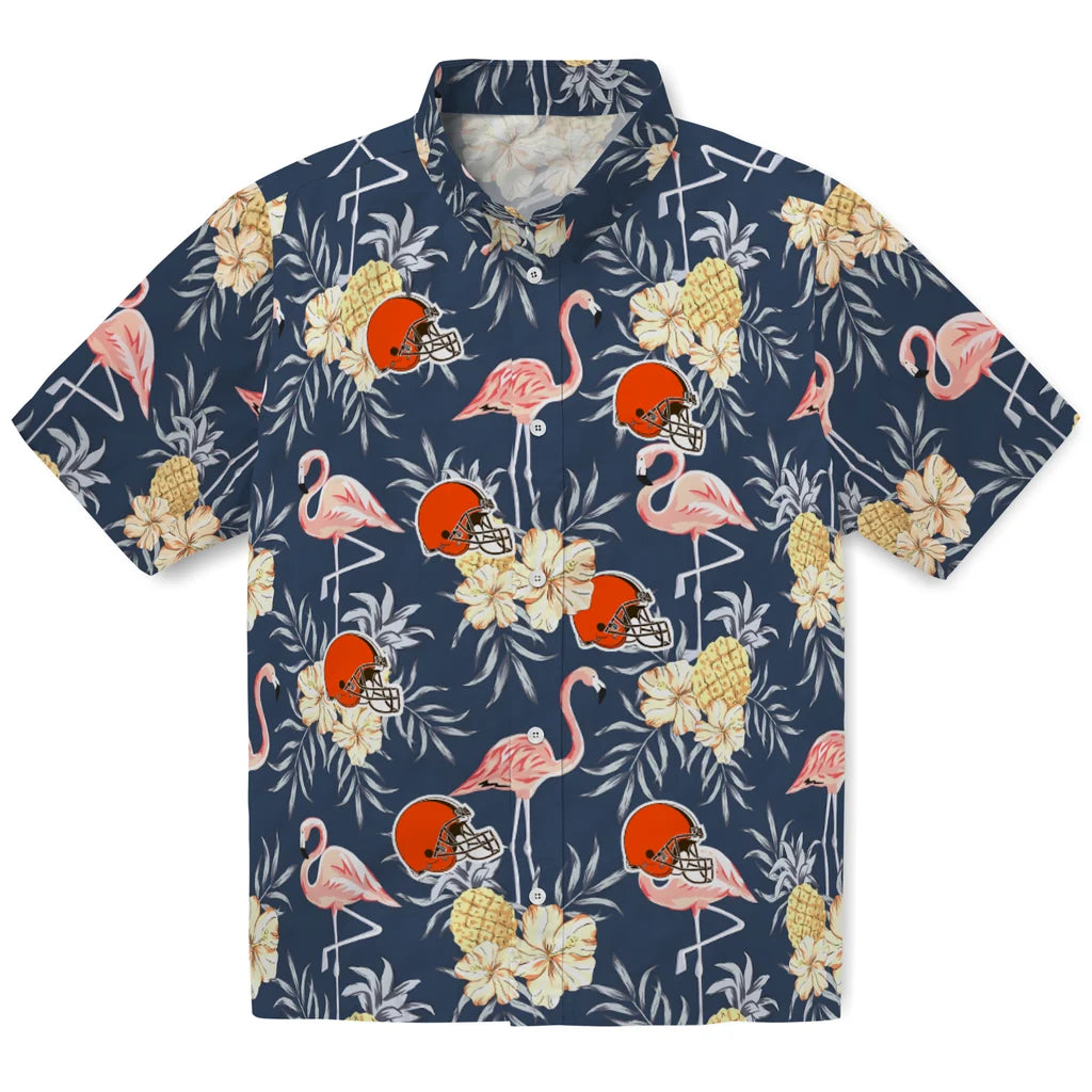 Cleveland Browns Hawaiian Shirt - Flamingo Hibiscus | Moonbestprint