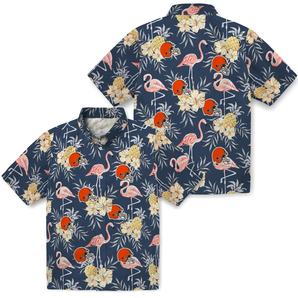 Cleveland Browns Hawaiian Shirt - Flamingo Hibiscus | Moonbestprint