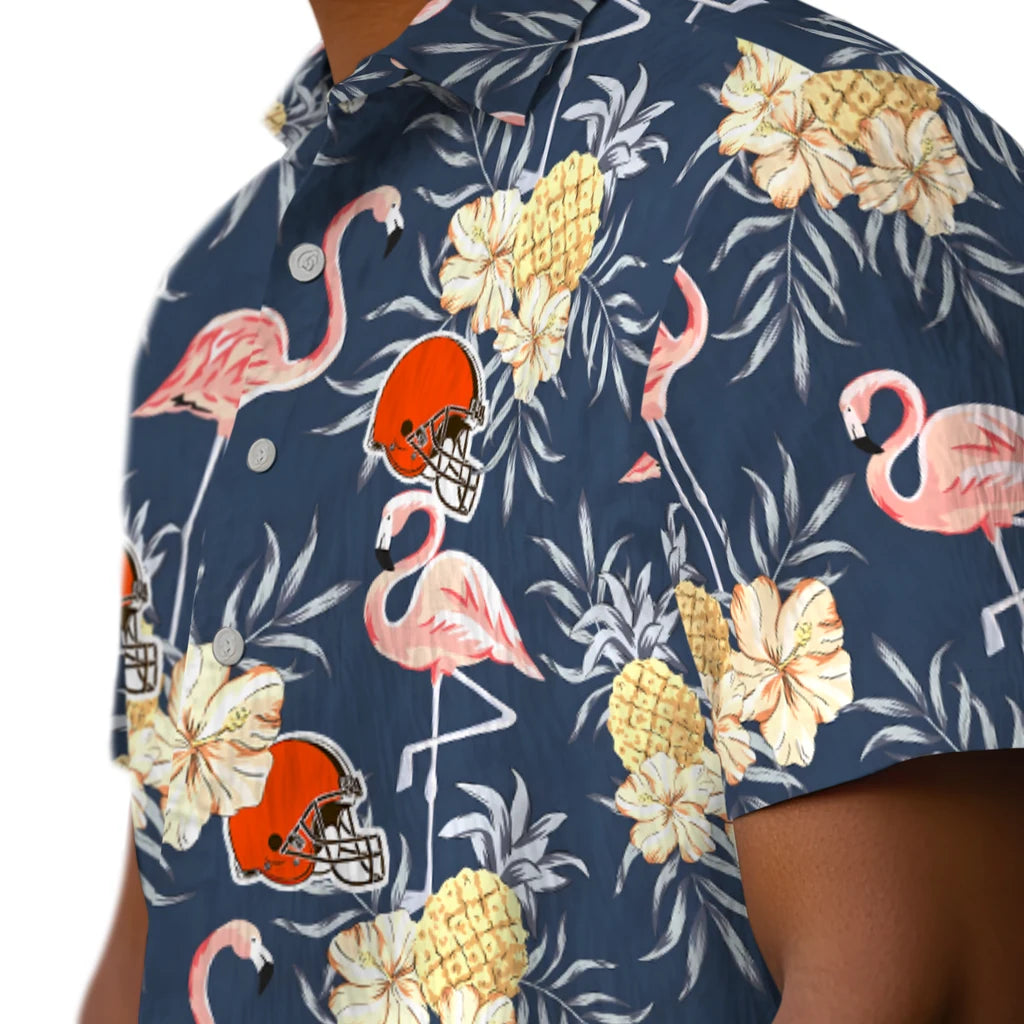 Cleveland Browns Hawaiian Shirt - Flamingo Hibiscus | Moonbestprint