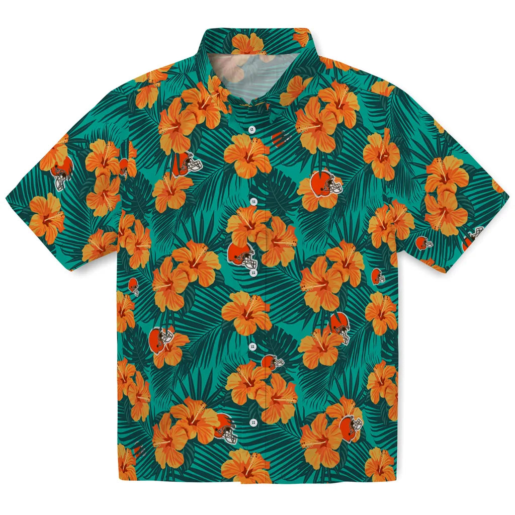 Cleveland Browns Hawaiian Shirt - Hibiscus and Palm Leaves | Moonbestprint