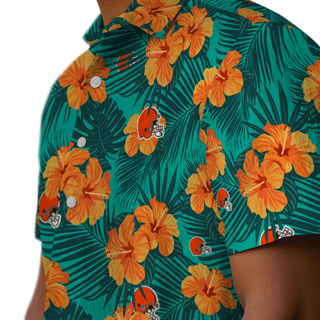 Cleveland Browns Hawaiian Shirt - Hibiscus and Palm Leaves | Moonbestprint