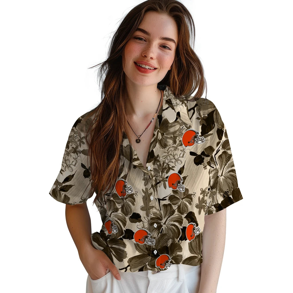 Cleveland Browns Hawaiian Shirt - Hibiscus Arrangement | Moonbestprint