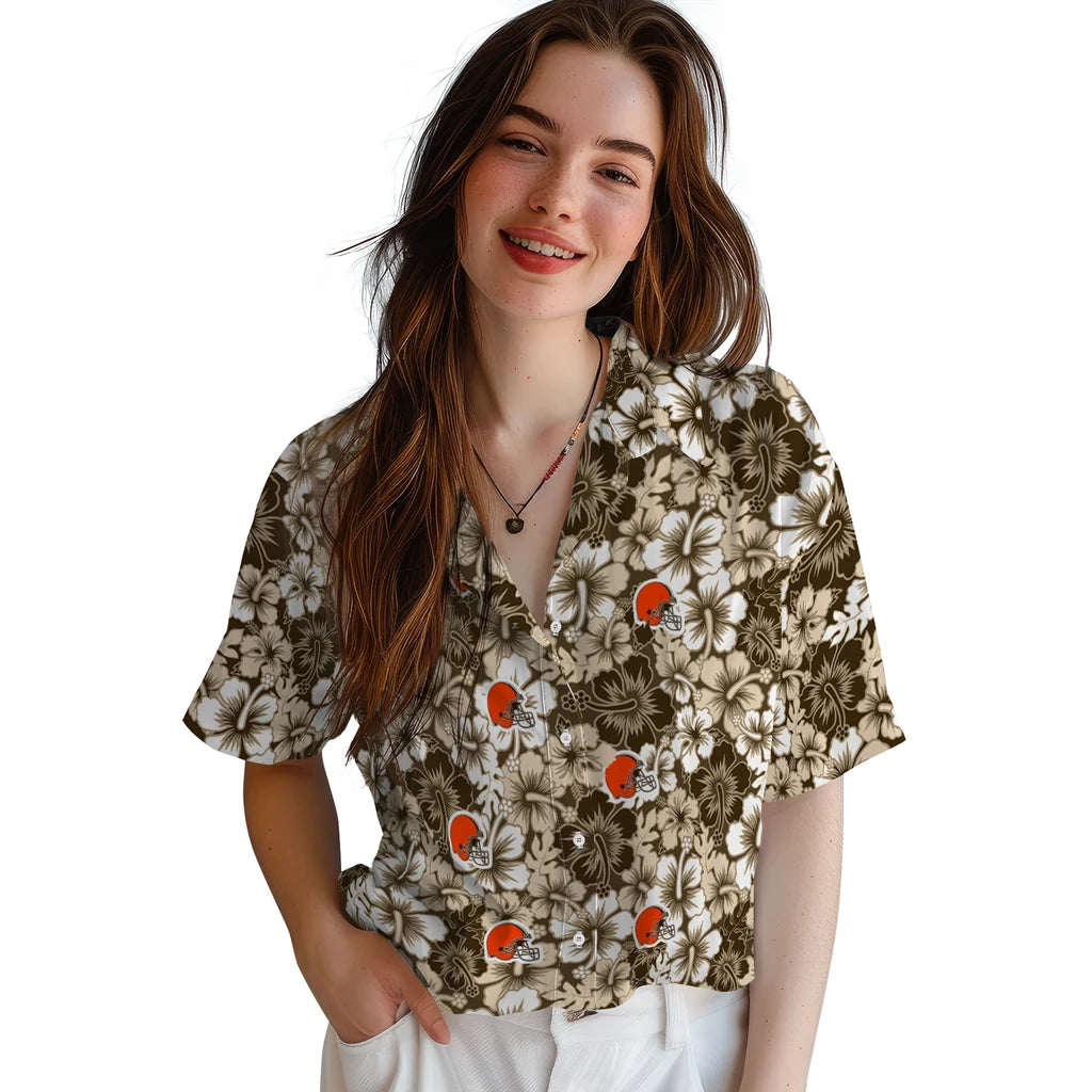 Cleveland Browns Hawaiian Shirt - Hibiscus Blooms | Moonbestprint