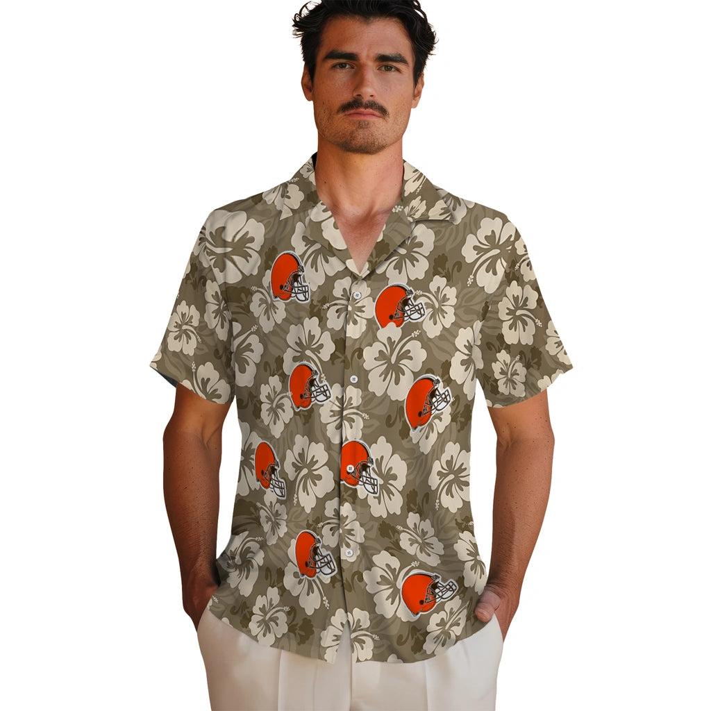 Cleveland Browns Hawaiian Shirt - Hibiscus Cluster | Moonbestprint