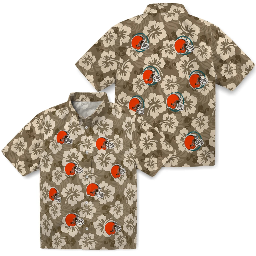 Cleveland Browns Hawaiian Shirt - Hibiscus Cluster | Moonbestprint