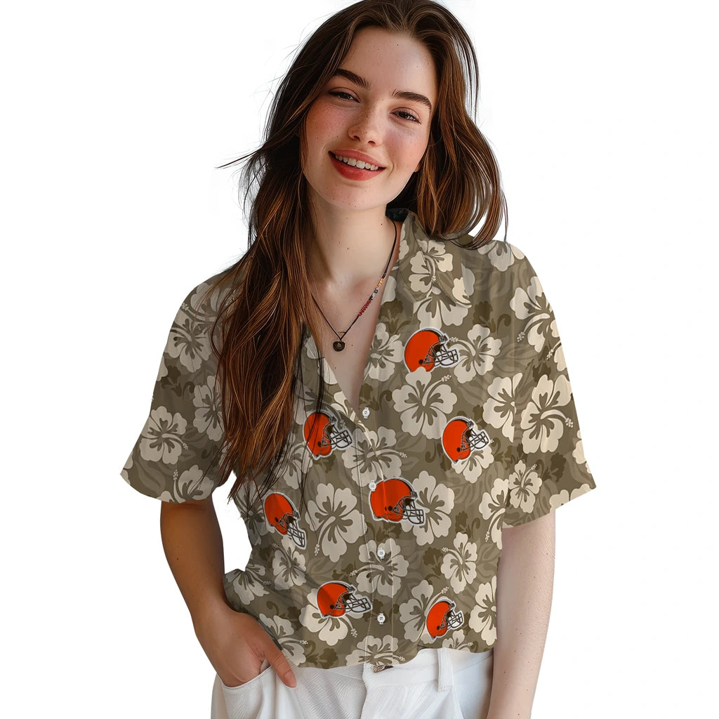 Cleveland Browns Hawaiian Shirt - Hibiscus Cluster | Moonbestprint