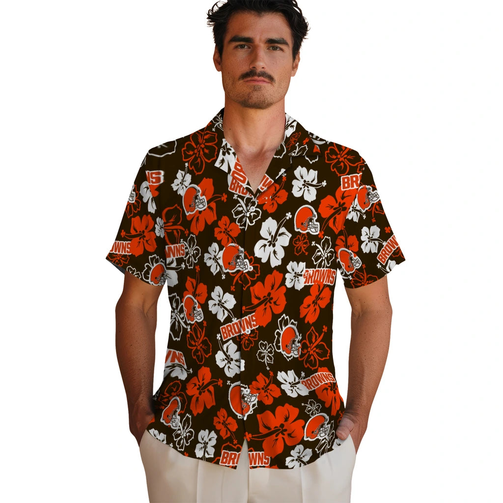 Cleveland Browns Hawaiian Shirt - Hibiscus Flower Design | Moonbestprint