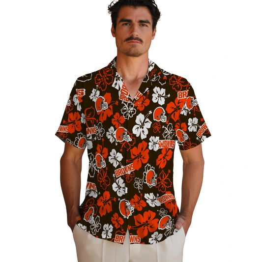 Cleveland Browns Hawaiian Shirt - Hibiscus Flower Design | Moonbestprint