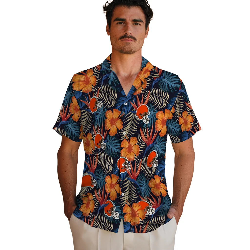 Cleveland Browns Hawaiian Shirt - Hibiscus Foliage | Moonbestprint
