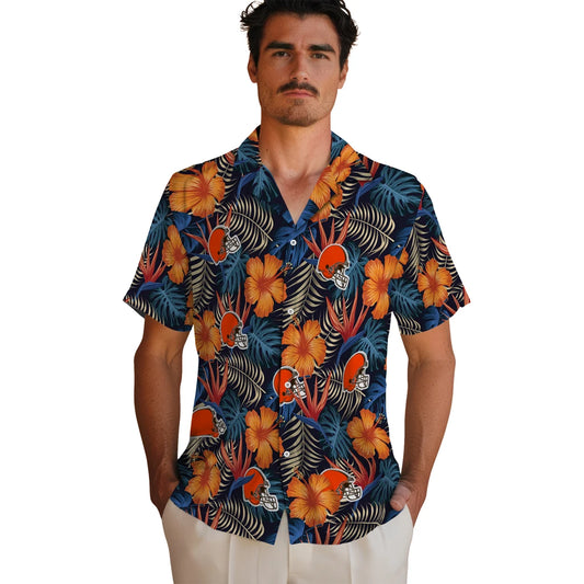 Cleveland Browns Hawaiian Shirt - Hibiscus Foliage | Moonbestprint