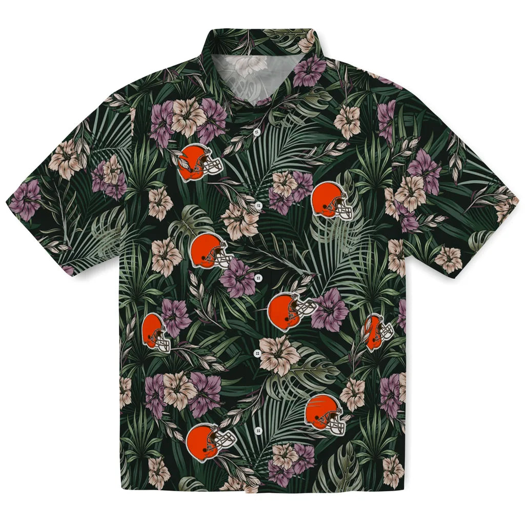Cleveland Browns Hawaiian Shirt - Hibiscus Leaves Pattern | Moonbestprint