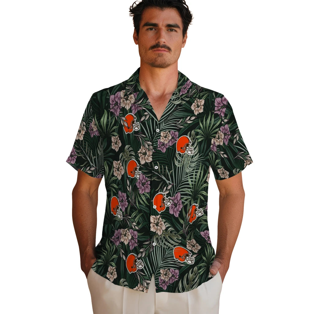 Cleveland Browns Hawaiian Shirt - Hibiscus Leaves Pattern | Moonbestprint