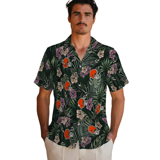 Cleveland Browns Hawaiian Shirt - Hibiscus Leaves Pattern | Moonbestprint