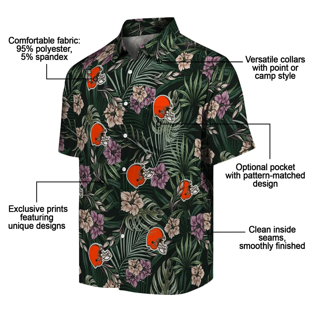 Cleveland Browns Hawaiian Shirt - Hibiscus Leaves Pattern | Moonbestprint