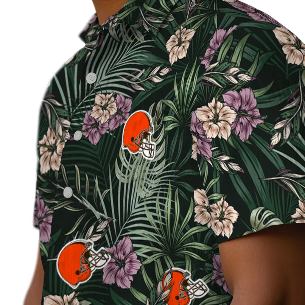Cleveland Browns Hawaiian Shirt - Hibiscus Leaves Pattern | Moonbestprint