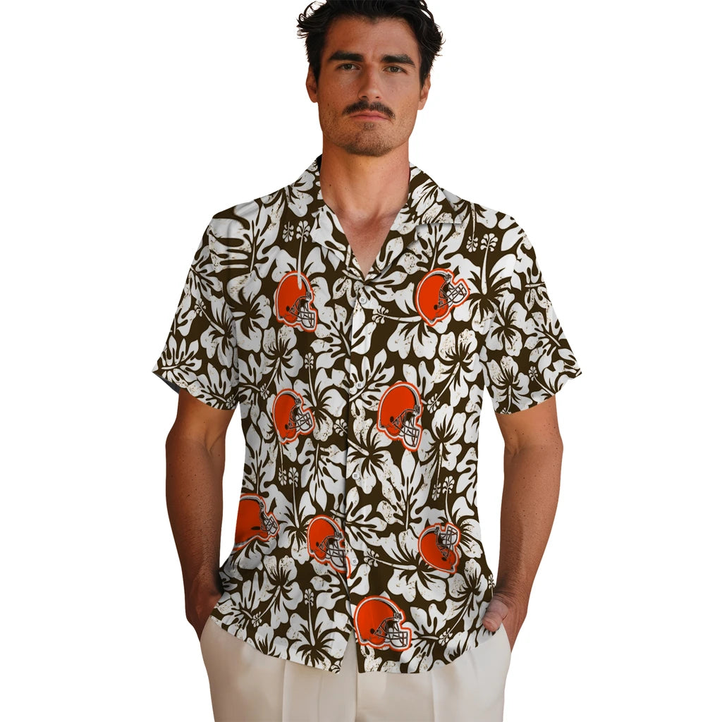 Cleveland Browns Hawaiian Shirt - Hibiscus Motif | Moonbestprint