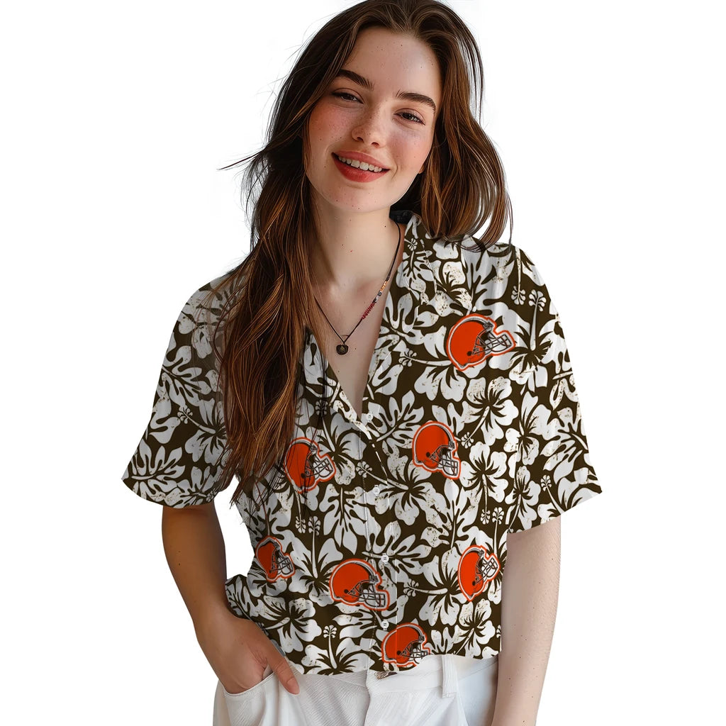 Cleveland Browns Hawaiian Shirt - Hibiscus Motif | Moonbestprint