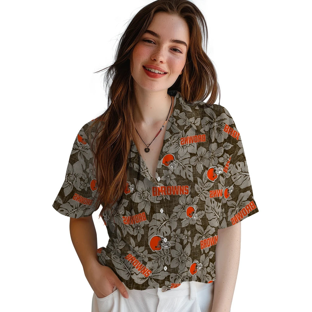 Cleveland Browns Hawaiian Shirt - Hibiscus Oasis | Moonbestprint