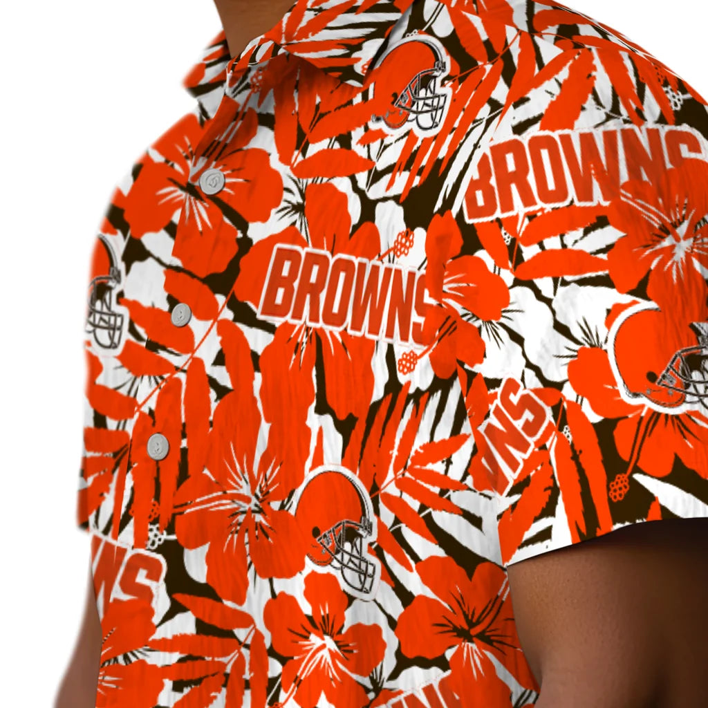 Cleveland Browns Hawaiian Shirt - Hibiscus Overlay | Moonbestprint