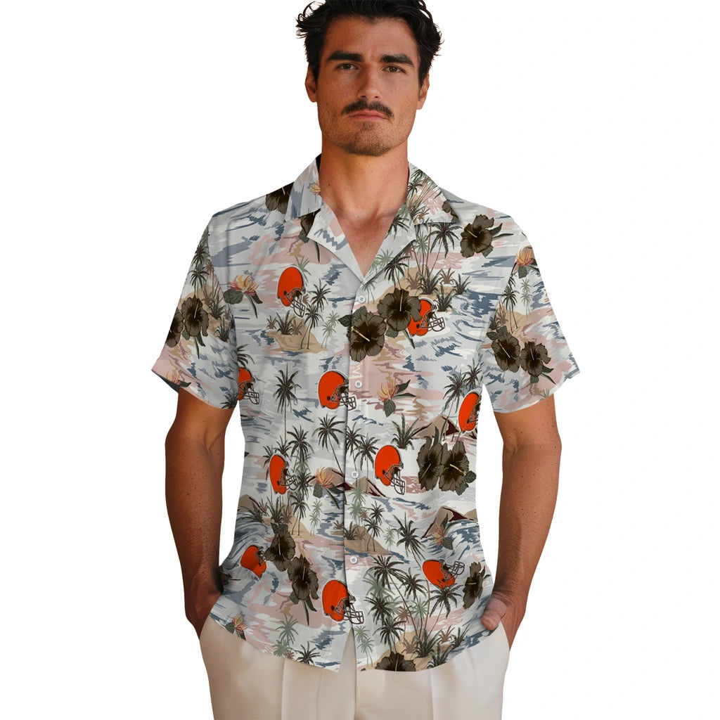 Cleveland Browns Hawaiian Shirt - Hibiscus Seaside | Moonbestprint