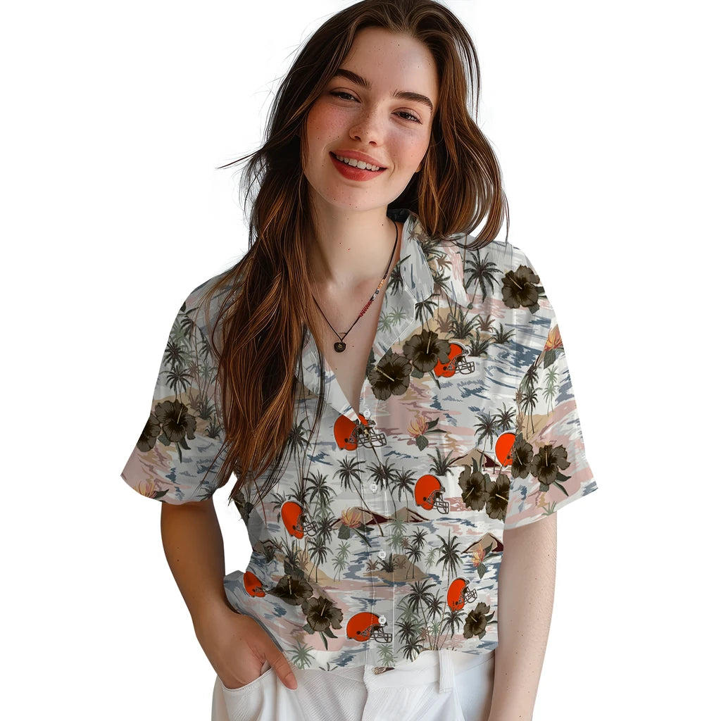 Cleveland Browns Hawaiian Shirt - Hibiscus Seaside | Moonbestprint
