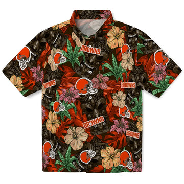 Cleveland Browns Hawaiian Shirt - Hibiscus Tiki Jungle | Moonbestprint