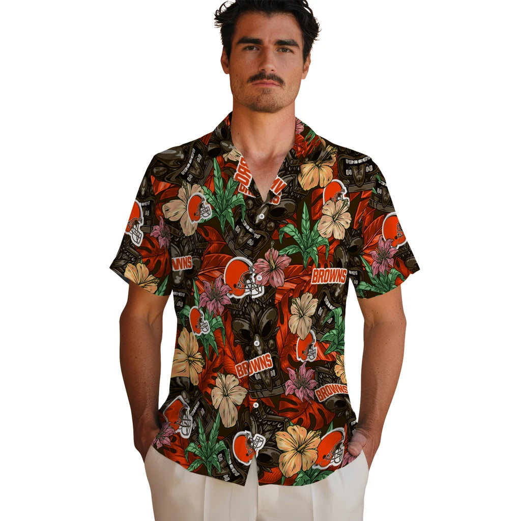 Cleveland Browns Hawaiian Shirt - Hibiscus Tiki Jungle | Moonbestprint
