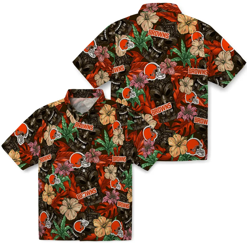 Cleveland Browns Hawaiian Shirt - Hibiscus Tiki Jungle | Moonbestprint