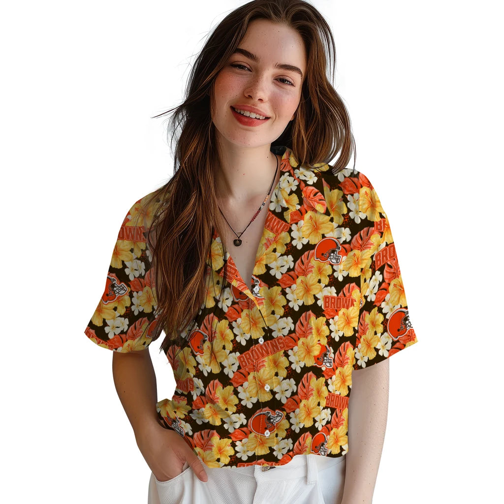 Cleveland Browns Hawaiian Shirt - Hibiscus Tropics | Moonbestprint